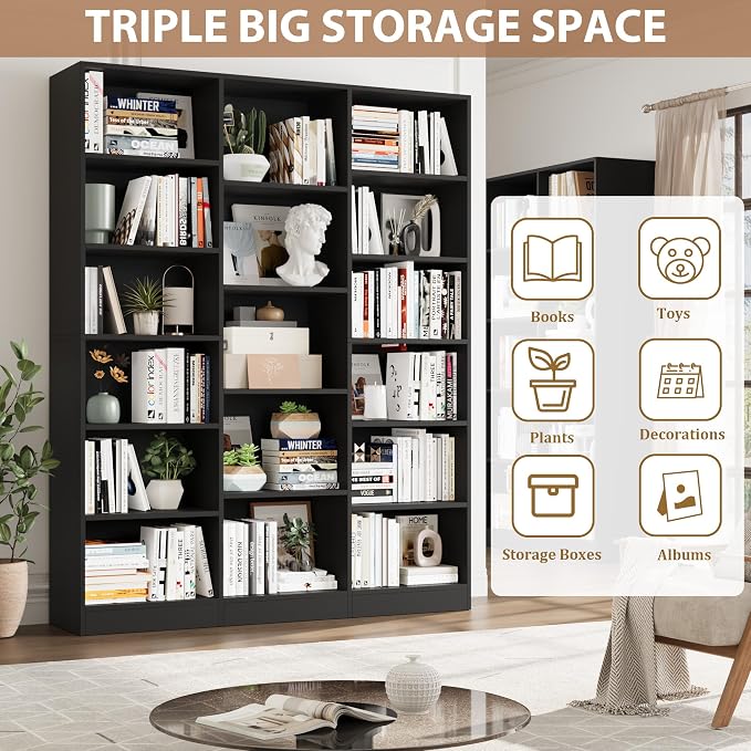 FACBOTALL Triple Wide Bookshelf, 6 Tier Large Bookshelf, Bookcase - Image 5