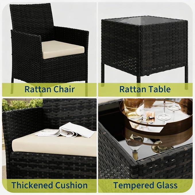 3-Piece Outdoor Furniture Set, PE Rattan Wicker Chairs - Image 6