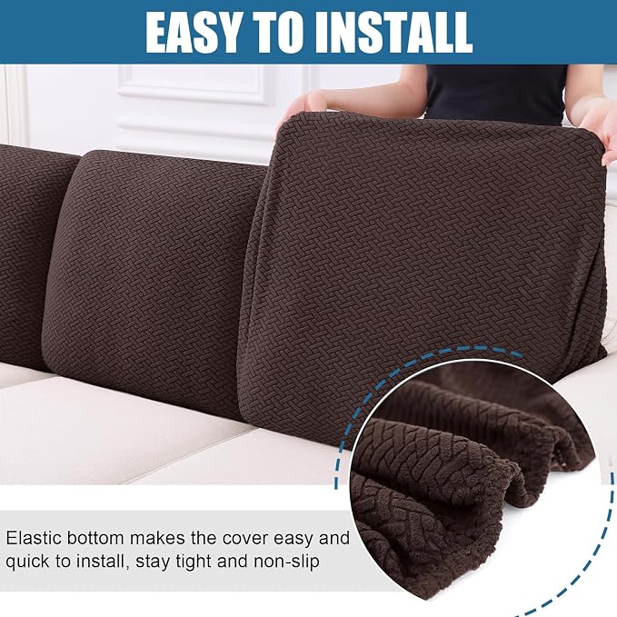 Smiry Waterproof Couch Cushion Covers, Stretch Jacquard Thick Sofa Cushion - Image 4