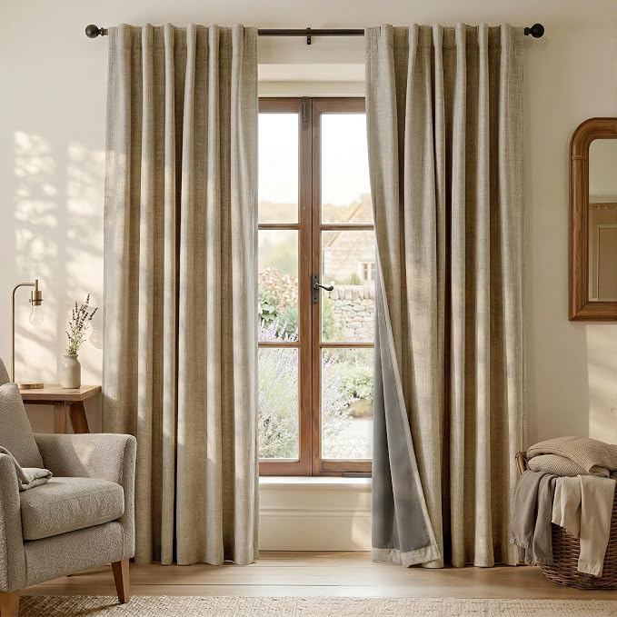 RYB HOME Burlap 100% Blackout Linen Curtains by RYBHOME