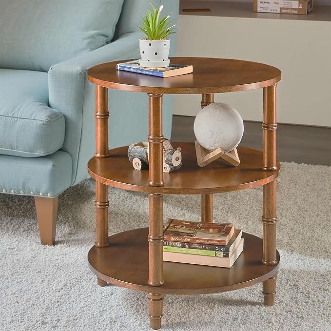 3-Tier Solid Wood Round End Table, Sofa Side Table - Image 3