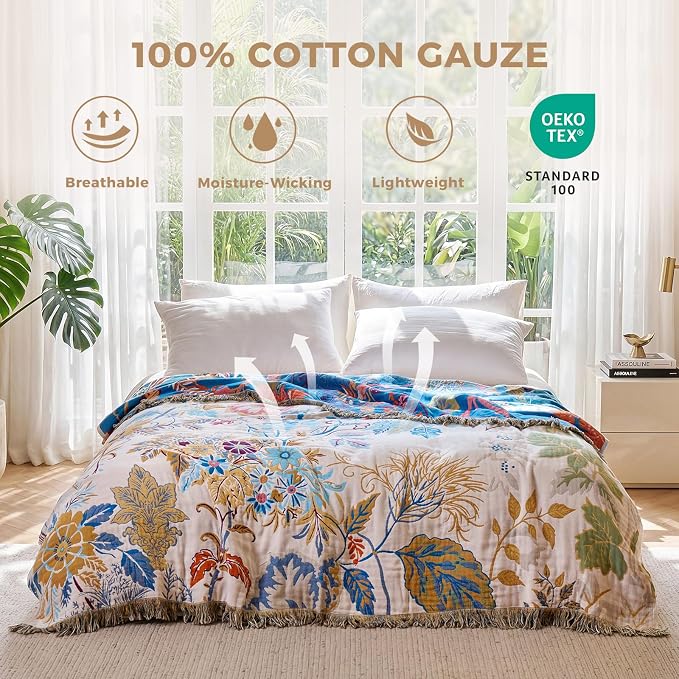 LUTBM Boho Throw Blanket for Bed Cotton Summer Blankets Twin Size for Bedroom - Image 2