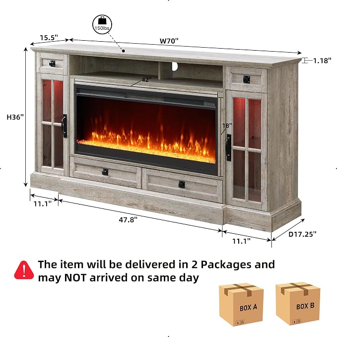 OKD Fireplace TV Stand for 80 Inch TV, Farmhouse Entertainment Center - Image 4