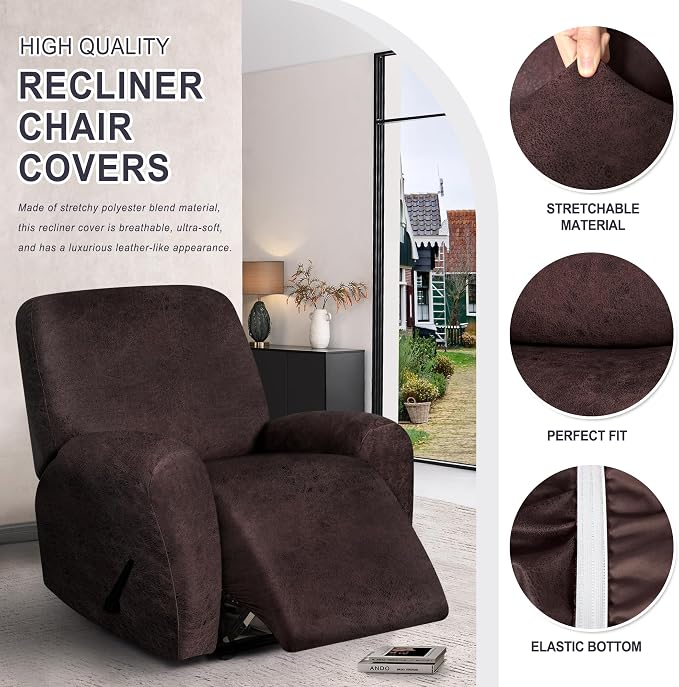 ANARACHON Leather Look Recliner Chair Covers, 4-Pieces Stretch Recliner Cover - Image 5