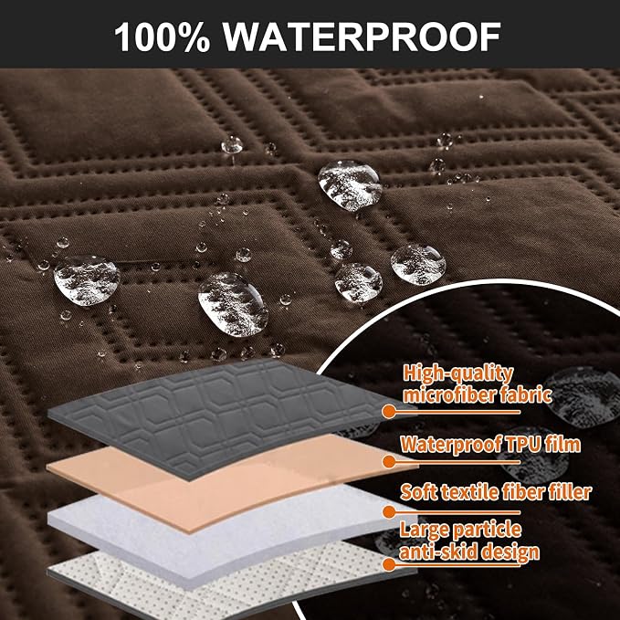 Genina Waterproof Reclining Couch Cover 3 Seat, Recliner Sofa Covers Non-Slip - Image 6