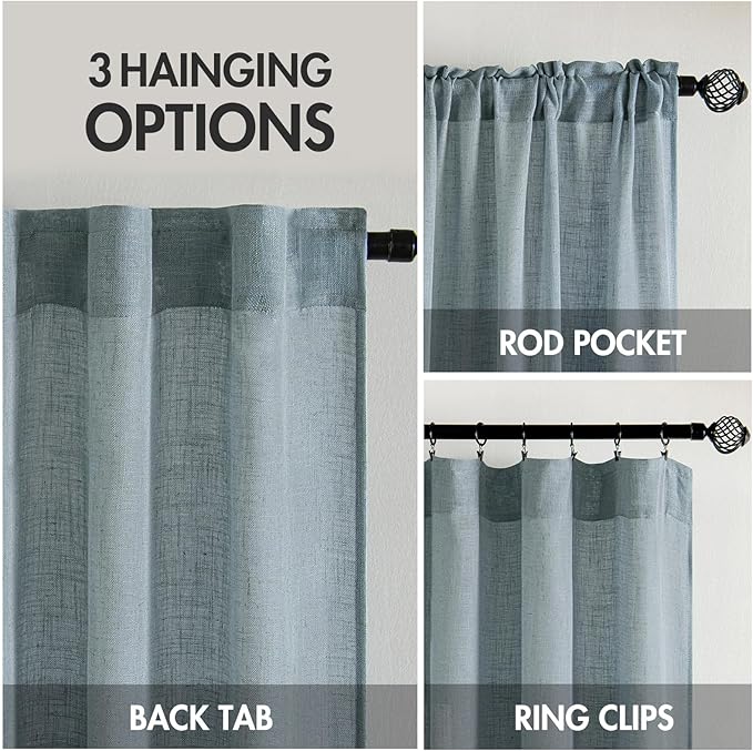MIULEE Dusty Blue Linen Curtains 90 Inch Long 2 Panels - Image 2