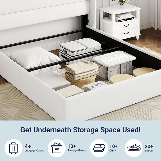 Allewie Full Size Velvet Lift Up Storage Bed, Modern Wingback Headboard - Image 6