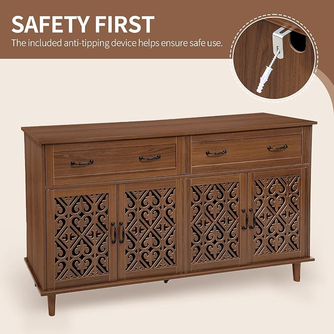 59-Inch Walnut Buffet Cabinet - Image 6