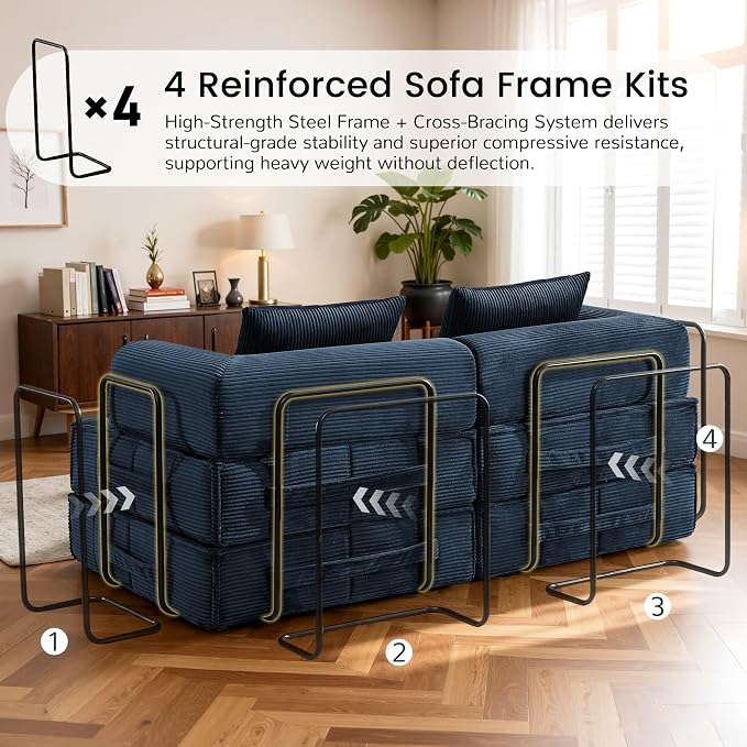 Korser Folding Convertible Sofa Bed, Corduroy Upholstered Boneless Couch - Image 8