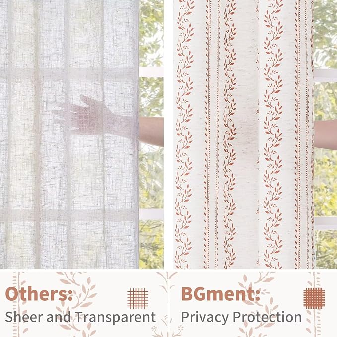 BGment Terracotta Boho Curtains Leaf Floral Print Cottage Core Botanical - Image 5