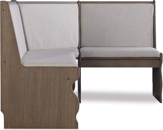 Linon Lucy Natural Wood and Linen Upholstered Corner Nook Kitchen Dining Set - Image 7