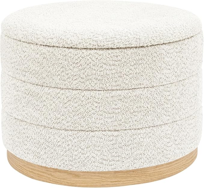 Round Storage Ottoman with Tray Lid, Folding Chenille Fabric Footrest with by ZOLANOful