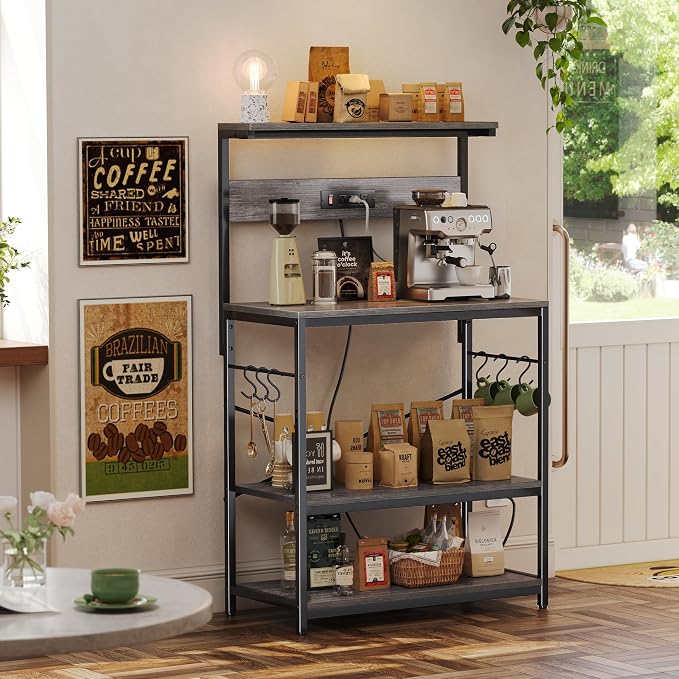SUPERJARE Bakers Rack with Power Outlets, Microwave Stand, 31.5 X 16.5 Inch - Image 6