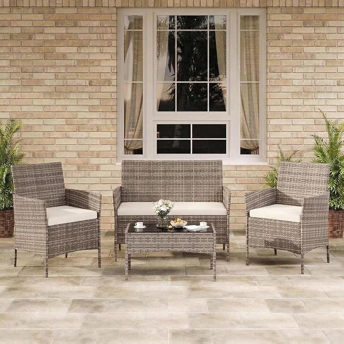 4-Piece Outdoor Furniture Set, PE Rattan Wicker Chairs - Image 7
