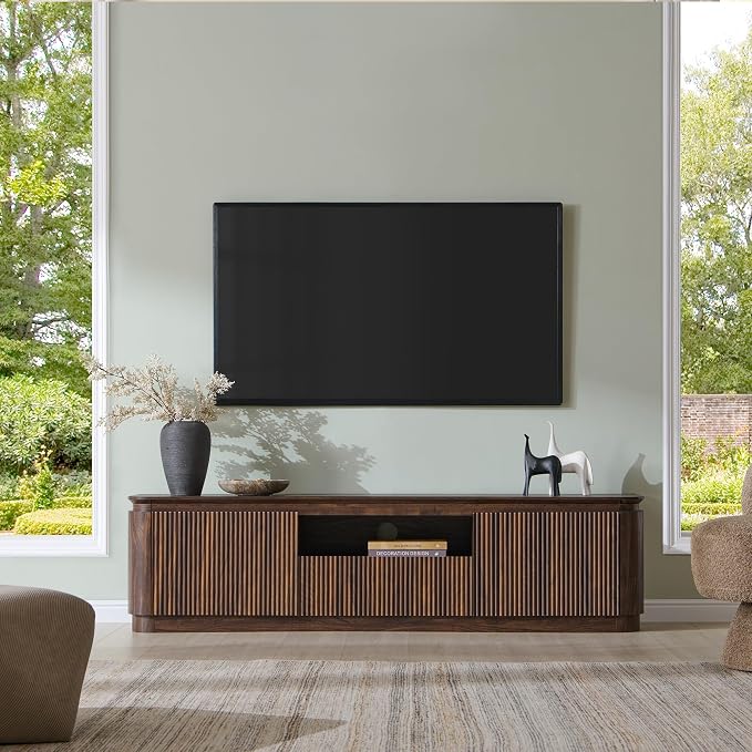 70" Fluted TV Stand for TVs Up to 80", Mid Century Modern Entertainment Center - Image 3