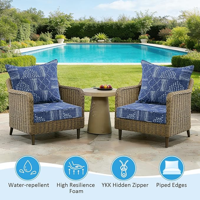 Outdoor Deep Seat & Back Cushion Set, 24 x 24 Inch Water Repellent and Fade - Image 3