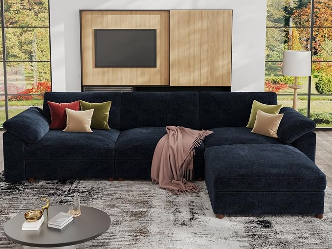 EASE MOOSE Blue Sectional Modular Sofa, FSC Certified Oversized L Shape by EASEMOOSE