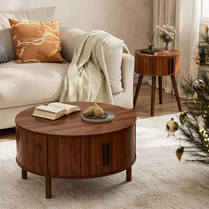 ZttRiee Side Table with Sliding Door & Cabinet, End Table - Image 6
