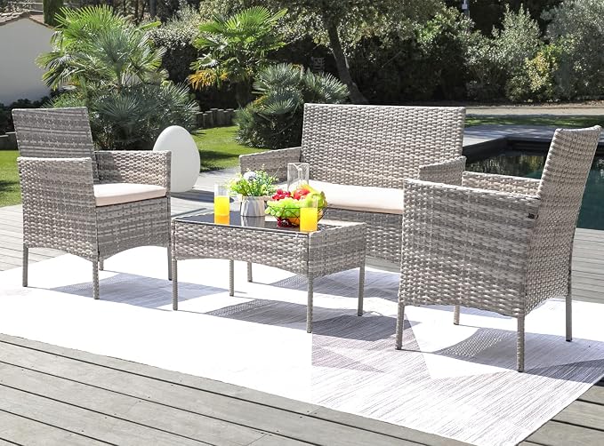 Greesum Patio Furniture 4 Pieces Conversation Sets Outdoor Wickerr Rattan - Image 2