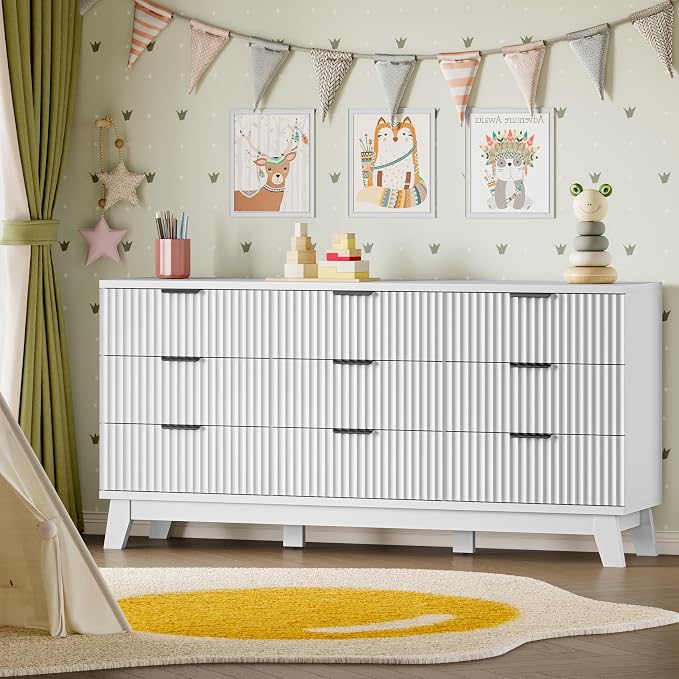 BORNOON 63" Long Dresser for Bedroom, 9-Drawer Fluted Dresser, Extra-Wide Wood - Image 8