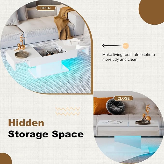 White Modern Coffee Table with Hidden Storage - Image 3