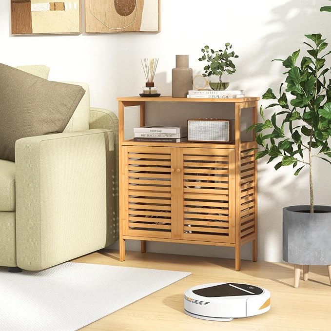 Tangkula Bamboo Floor Cabinet, Bathroom Storage Cabinet - Image 4