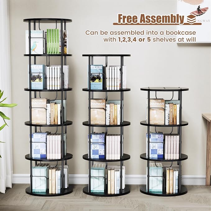 ALLSTAND Rotating Bookshelf, 3 Tier Round Revolving Bookcase - Image 5