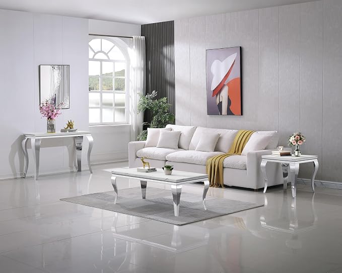 Henf Marble End Table Modern White Faux Marble Sofa Side Table - Image 6