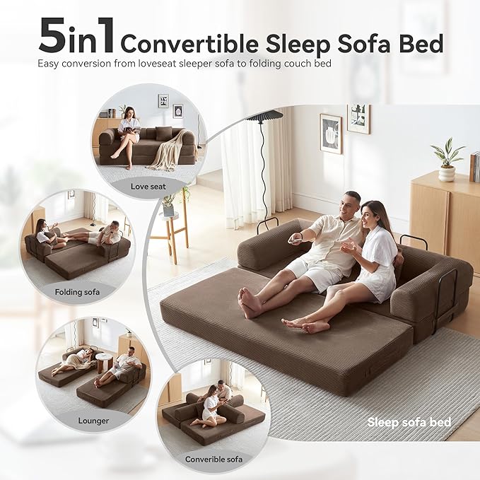 Convertible Modular Sleeper Sofa Bed, Mid Century Modern Decor Love Seat Memory - Image 6