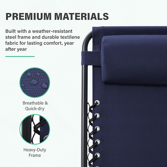 JEAREY Zero Gravity Lounge Chairs Set of 2, Breathable Steel Mesh Lounge Chairs - Image 4