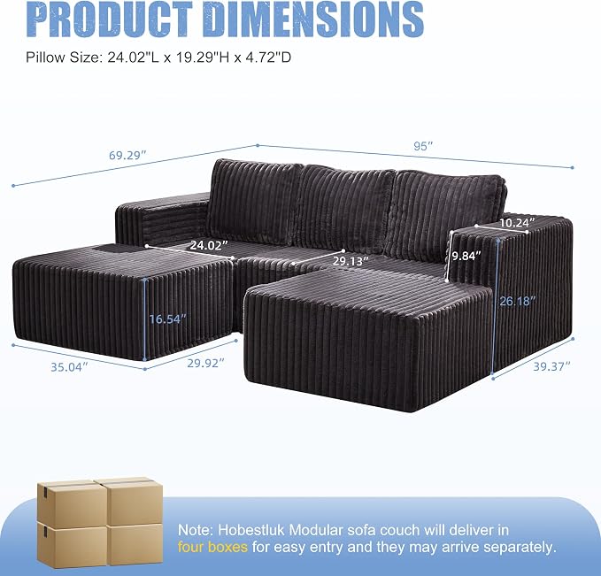 Hobestluk Modular Sectional Sofa Memory Foam Couch Oversized Sectional Sofa - Image 2