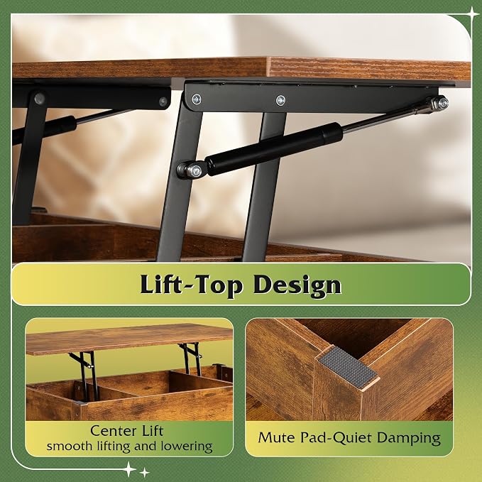 WLIVE Coffee Table, Lift Top Coffee Table - Image 7