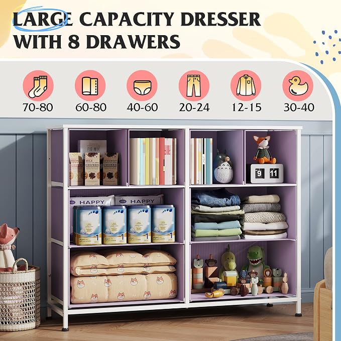 WLIVE Dresser for Bedroom with 8 Drawers, Wide Fabric Dresser for Storage and - Image 4