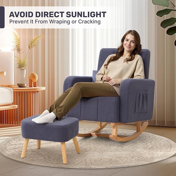 HCHAIRH Rocking Chair with Ottoman, Upholstered Glider Rocker with High - Image 7