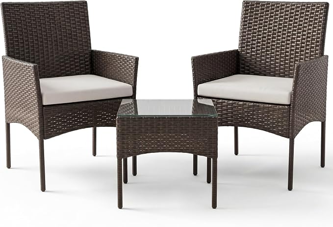 Sweetcrispy 3 Piece Patio Furniture Set, All-Weather Outdoor Wicker Bistro Set by Sweetcrispy