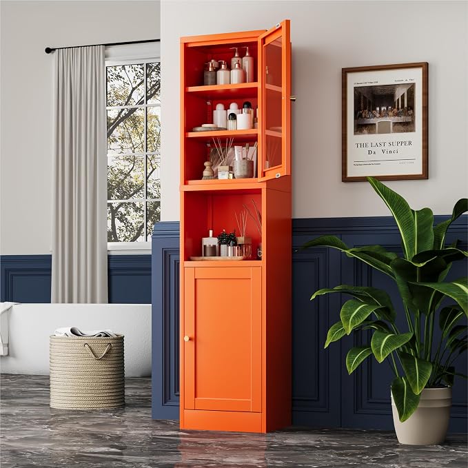 YAUWOH 2-Door Metal Storage Cabinet, Tall Slim Pantry Organizer - Image 7