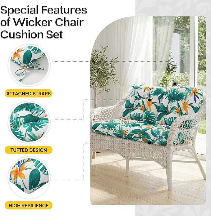 1 MIDDLE ONE Wicker Chair Cushions 3 Pieces Set - Image 5