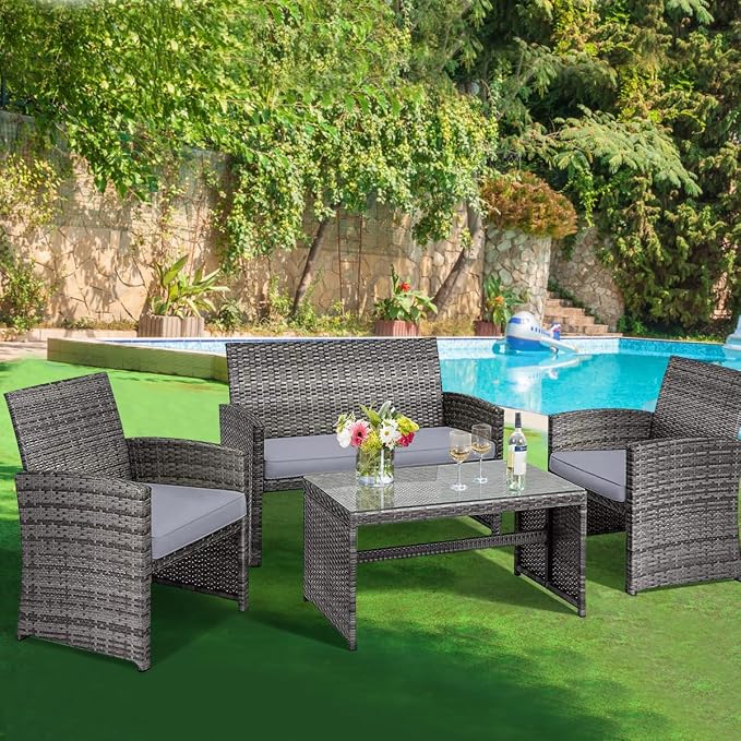 Tangkula 8 Pieces Patio Wicker Conversation Furniture Set, Patiojoy Sofa & - Image 4