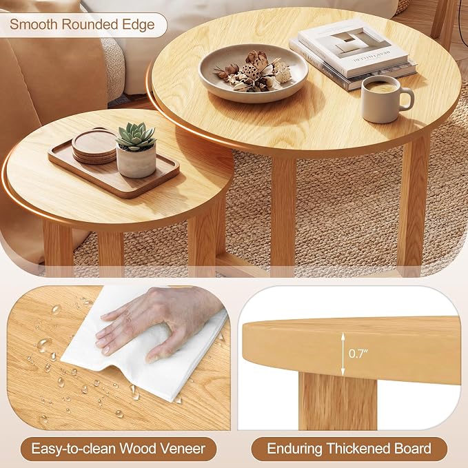 Giantex Round Nesting Coffee Table Set of 2, Wood Nesting End Tables - Image 6