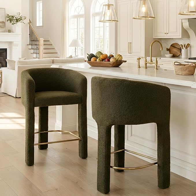 Modern Counter Height Bar Stools Set of 2, 26”H Barrel Counter Stools by HNY