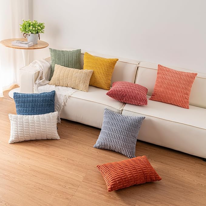 Pack of 2 Corduroy Decorative Throw Pillow Covers 12x20 InchSoft Striped Pillow - Image 5