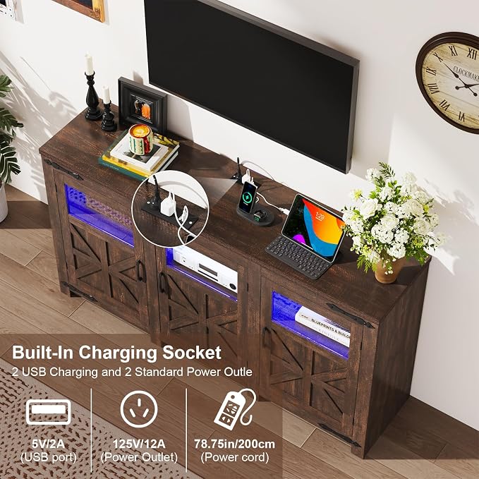 64" Large LED Farmhouse TV Stand - Image 4