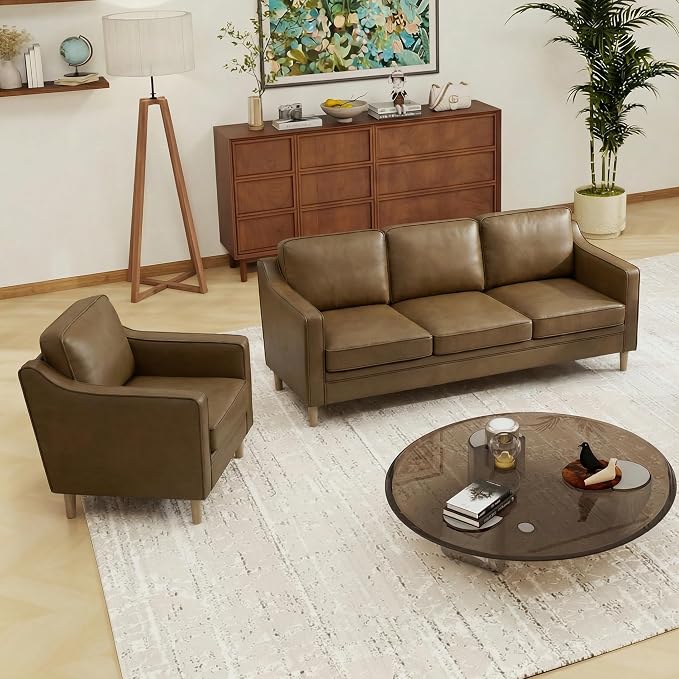 Kingfun Living Room Furniture Sets, 3 Seater Couch and Armchair, Mid Century - Image 7