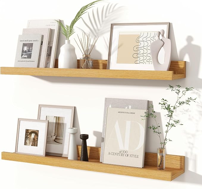 Fun Memories Picture Ledge Shelves Set of 2, 24 Inch Rustic Wall Mounted by FunMemories