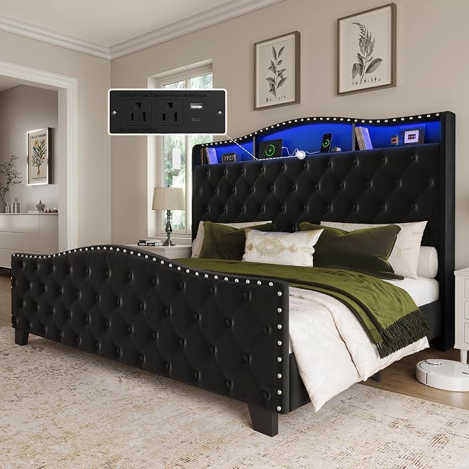 Belffin King Size Bed Frame and Headboard, 50.9" Velvet Upholstered Wingback by Belffin