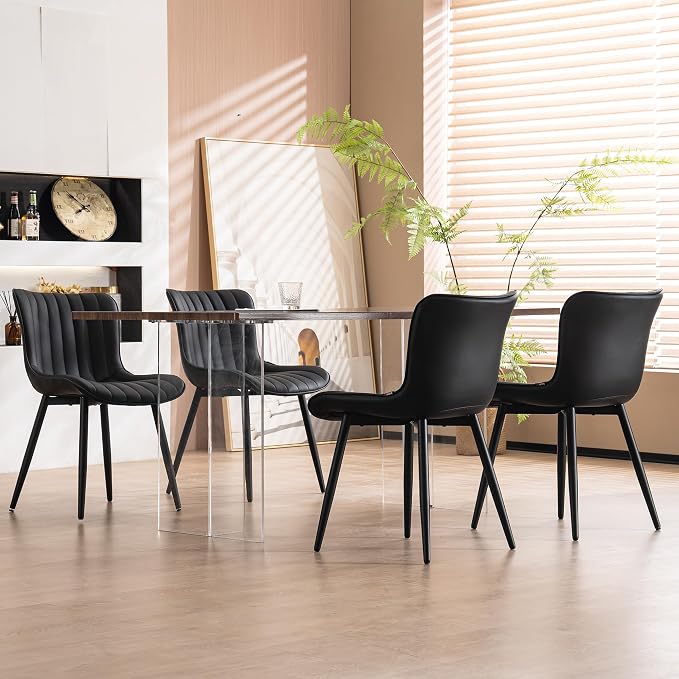 YOUNUOKE Black Dining Chairs Set of 2, Faux Leather Upholstered Kitchen & - Image 4