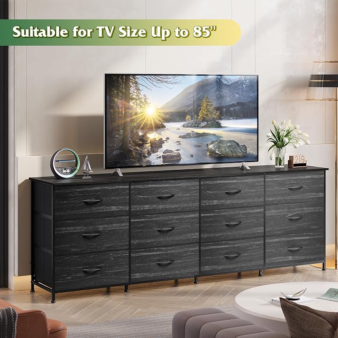 WLIVE 75.5'' Dresser for Bedroom, TV Stand for 85, 65 Inch TV, 12 Drawer Long - Image 4