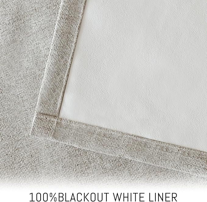 Yakamok Oatmeal Linen Curtains 100% Blackout 63 Inches Long, Room Darkening - Image 3