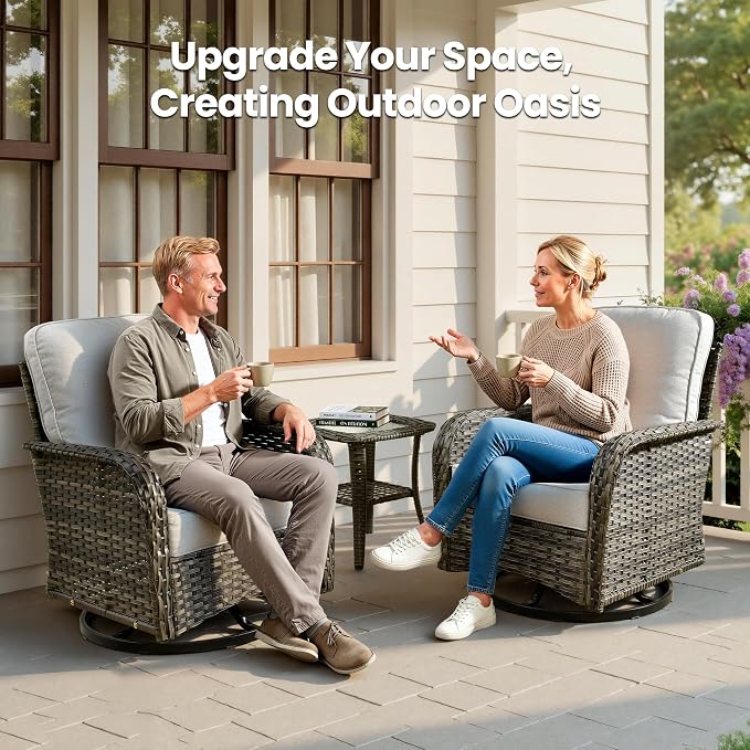 Weaxty Outdoor Swivel Rocker Patio Chairs, 3 Pieces Patio Furniture Set - Image 9