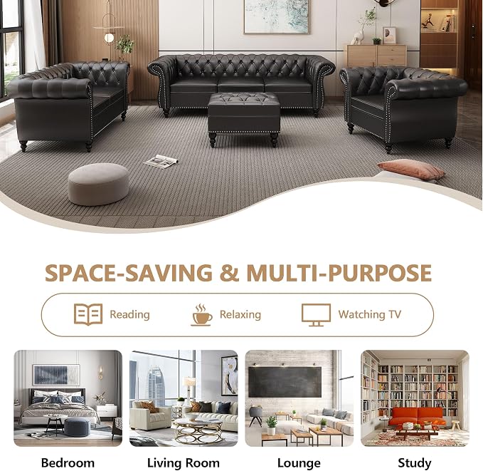 QHITTY 2 Piece Living Room Set, Sectional Chesterfield Sofa Chair Contemporary - Image 7